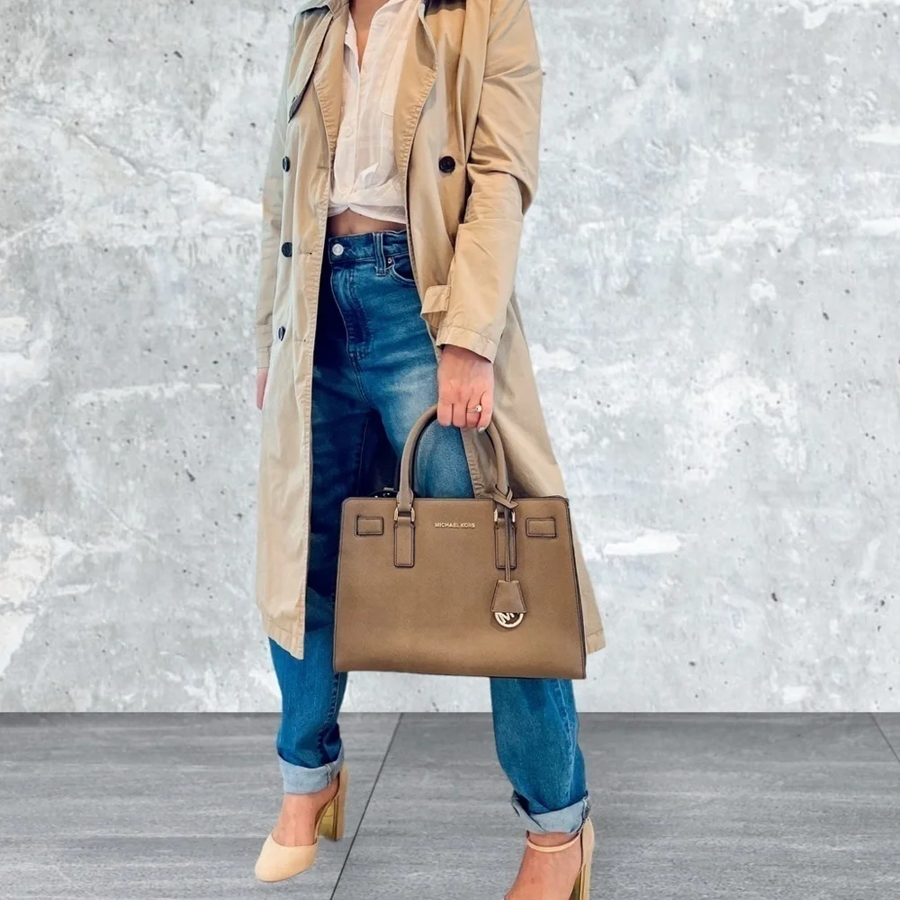Michael Kors Dillon Satchel Tote Crossbody Bag Saffiano Leather Gray